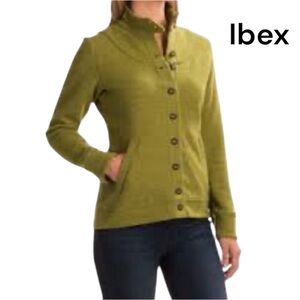 Ibex Women’s Carrie Wool Button Up Jacket With Pockets Sz Medium Green